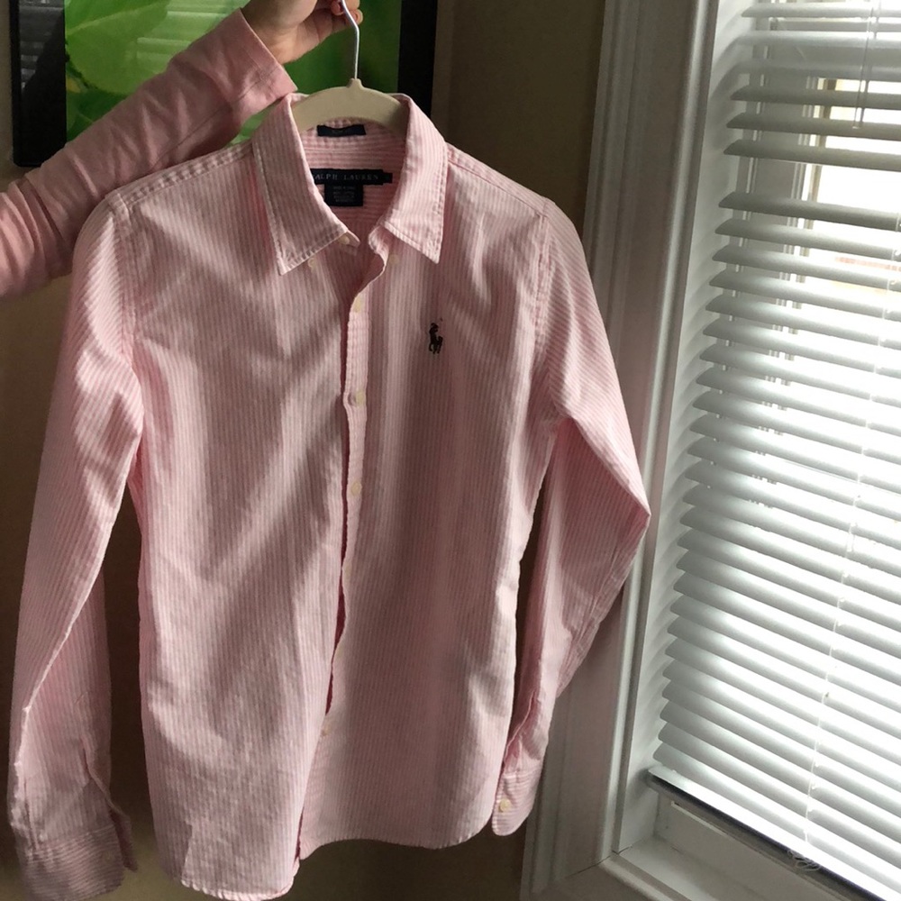 Pink pinstriped polo button up